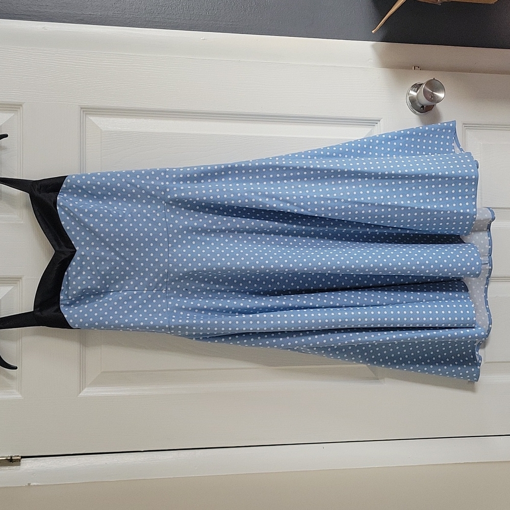 Vintage Style Fit & Flare Blue Polka Dot Dress